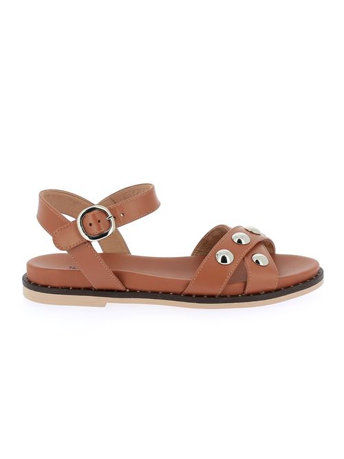 sandalo da donna in pelle cuoio con borchie metalliche e cinturino regolabile NERO GIARDINI | E410490D329